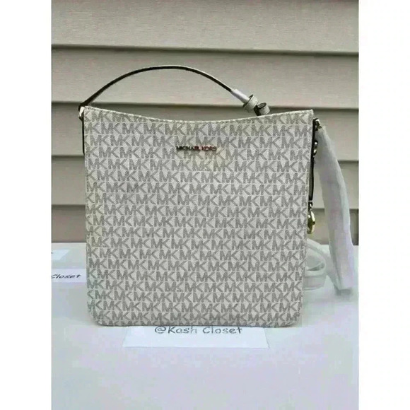 Michael Kors Crossbody Messenger Bag MK Signature Large JetSet Xbody Light Cream - Picture 1 of 10